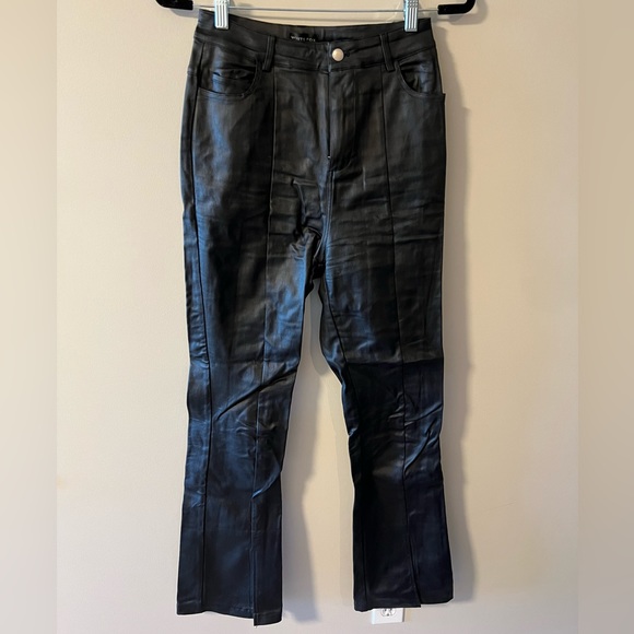 Split Hem Leather / Coated Pants - Picture 2 of 5